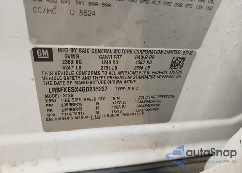 2016 Buick Envision Premium I from USA, damaged, VIN LRBFXESX4GD235337